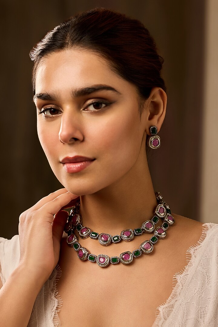 Gold Finish Kundan Polki & Pearl Necklace Set by Paisley Pop at Pernia's Pop Up Shop