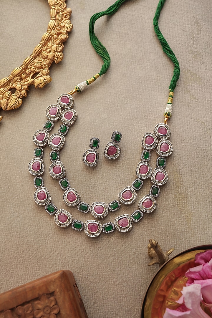 Gold Finish Kundan Polki & Pearl Necklace Set by Paisley Pop at Pernia's Pop Up Shop