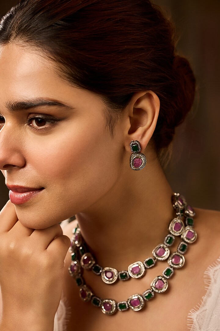 Gold Finish Kundan Polki & Pearl Necklace Set by Paisley Pop at Pernia's Pop Up Shop