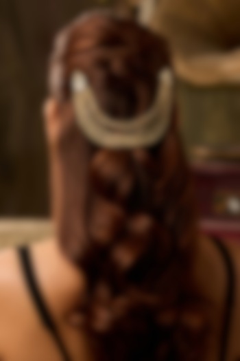 Gold Finish Kundan Polki & Pearl Braid Pin by Paisley Pop at Pernia's Pop Up Shop