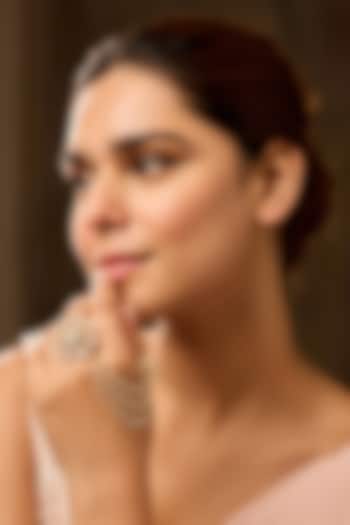 Gold Finish Kundan Polki & Pearl Adjustable Ring by Paisley Pop at Pernia's Pop Up Shop