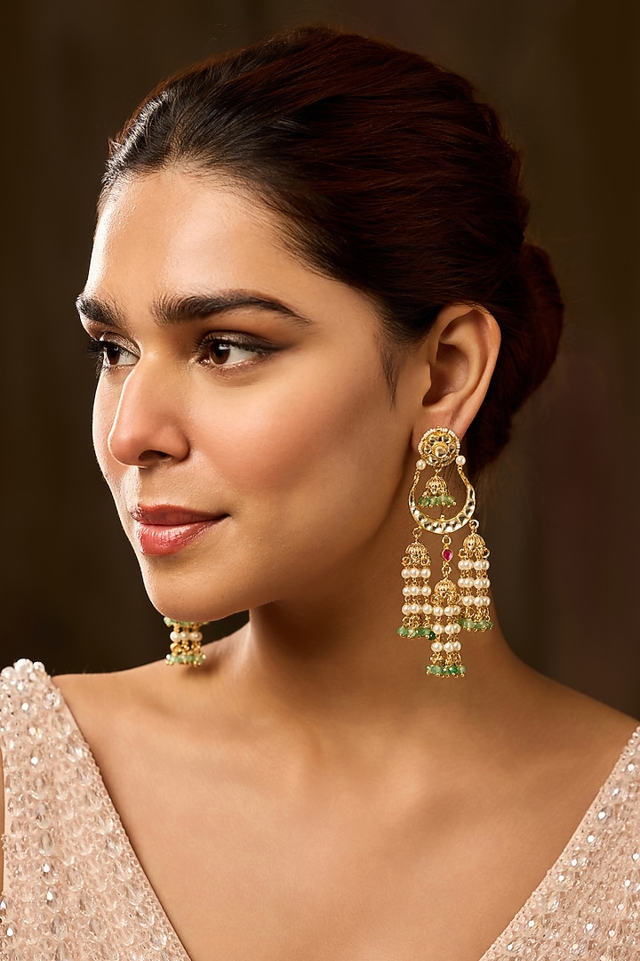 Goold Finish Kundan Polki & Pearl Dangler Earrings by Paisley Pop at Pernia's Pop Up Shop