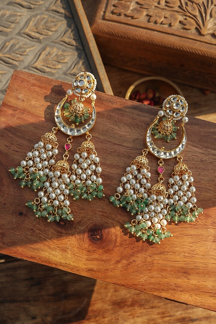 Goold Finish Kundan Polki & Pearl Dangler Earrings by Paisley Pop at Pernia's Pop Up Shop