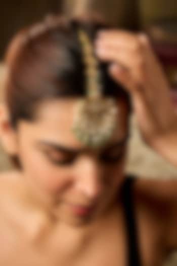 Gold Finish Kundan Polki & Rice Pearl Maangtikka by Paisley Pop at Pernia's Pop Up Shop