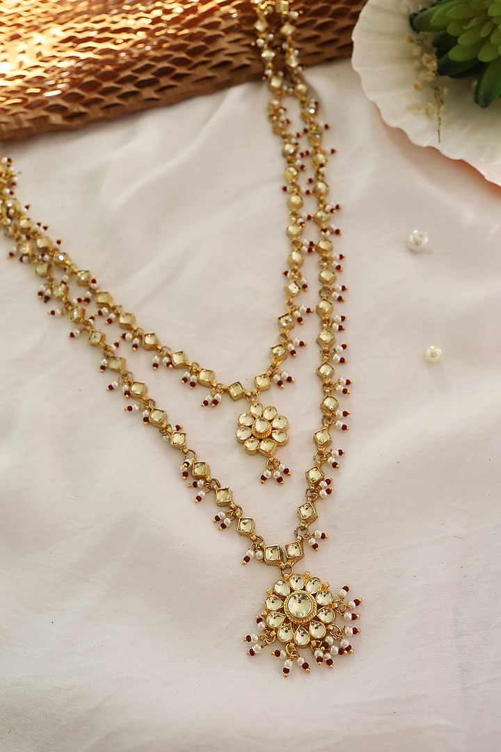 Gold Finish Kundan Polki Necklace by Paisley Pop at Pernia's Pop Up Shop