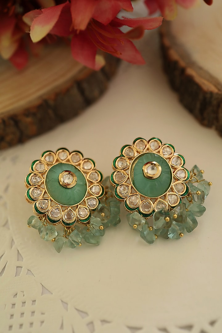 Gold Finish Mint Stone Stud Earrings by Paisley Pop at Pernia's Pop Up Shop