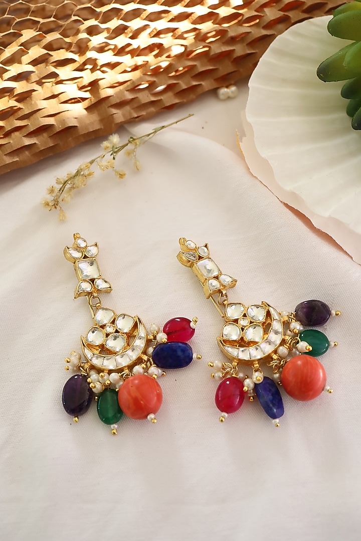 Gold Plated Kundan Polki Chandbali Earrings by Paisley Pop at Pernia's Pop Up Shop