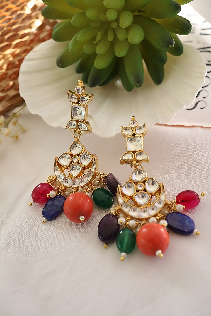 Gold Plated Kundan Polki Chandbali Earrings by Paisley Pop at Pernia's Pop Up Shop