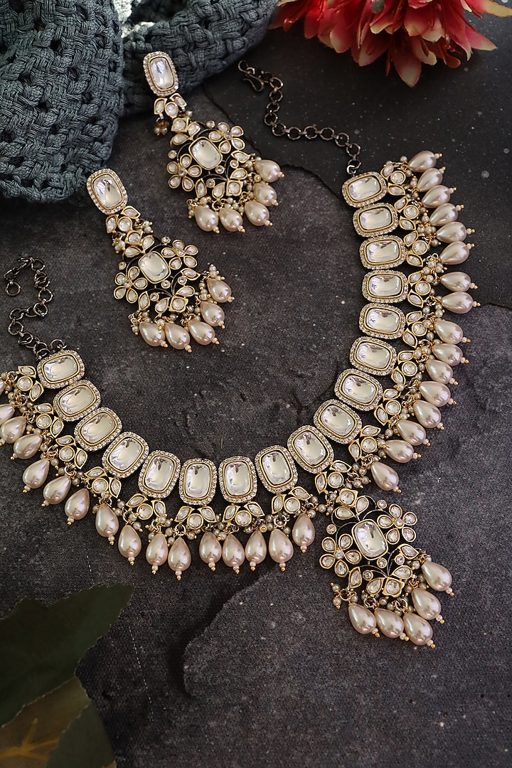 Black Rhodium Finish Cubic Zirconia Necklace Set by Paisley Pop at Pernia's Pop Up Shop