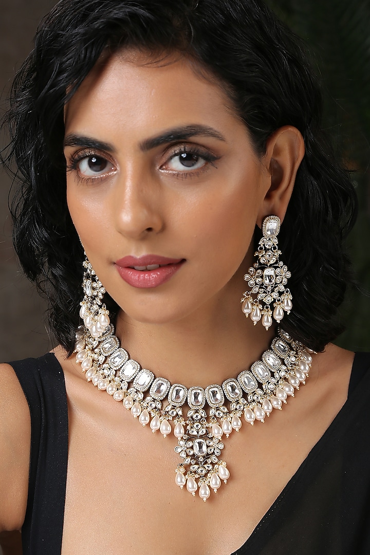 Black Rhodium Finish Cubic Zirconia Necklace Set by Paisley Pop at Pernia's Pop Up Shop