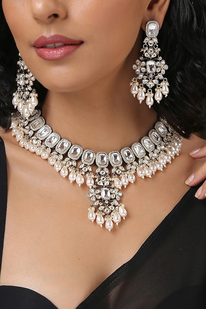 Black Rhodium Finish Cubic Zirconia Necklace Set by Paisley Pop at Pernia's Pop Up Shop