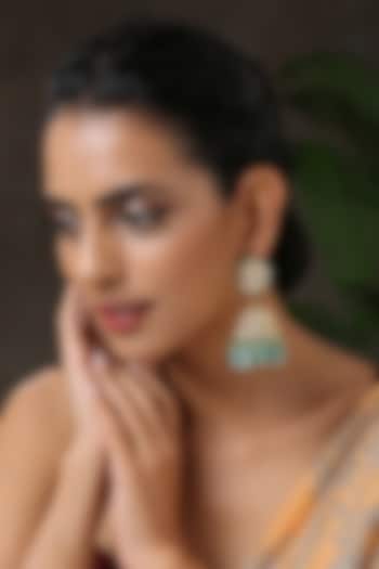 Gold Finish Kundan Polki Jhumka Earrings by Paisley Pop at Pernia's Pop Up Shop