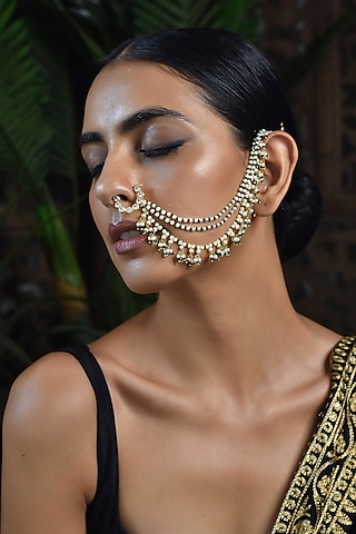 Gold Finish Kundan Polki Nose Pin by Paisley Pop