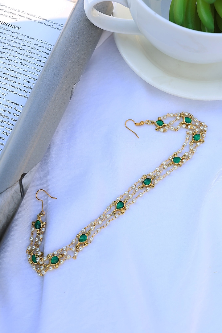 Gold Finish Pearls & Kundan Headband by Paisley Pop at Pernia's Pop Up Shop