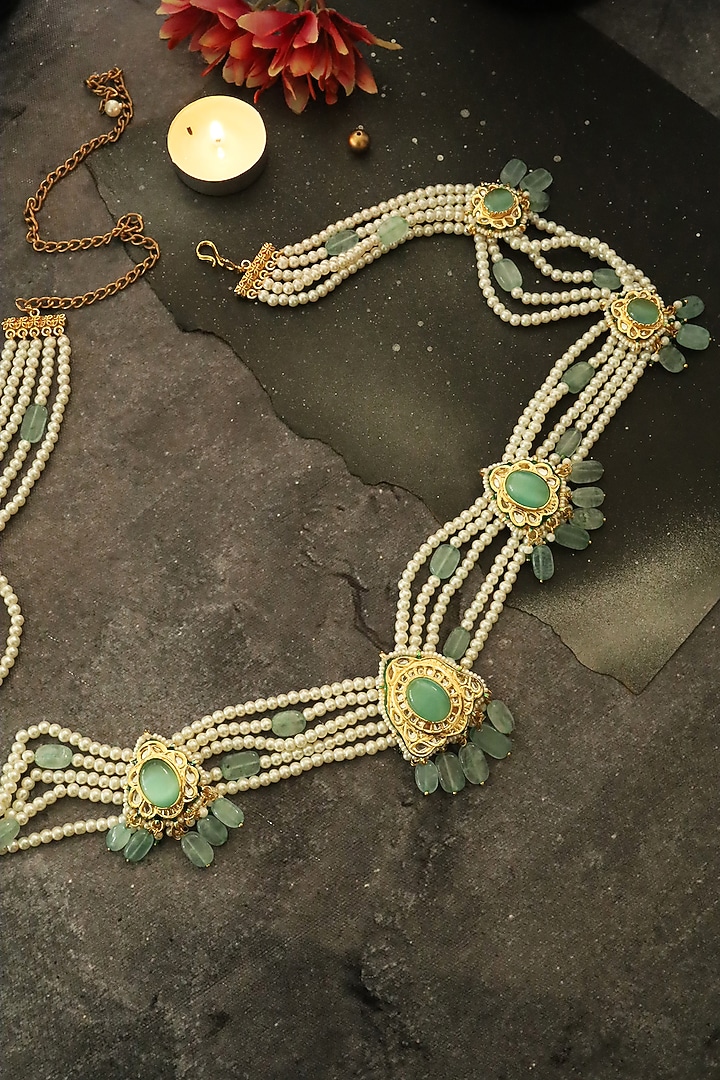 Gold Finish Kundan Polki Waist Belt by Paisley Pop at Pernia's Pop Up Shop