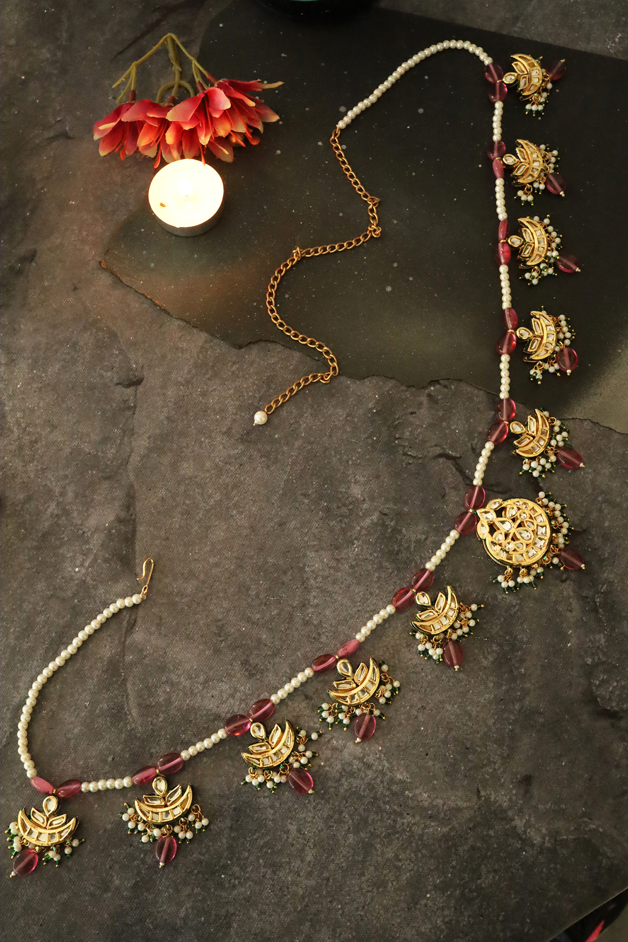 Gold Finish Pink Stones Waist Belt by Paisley Pop