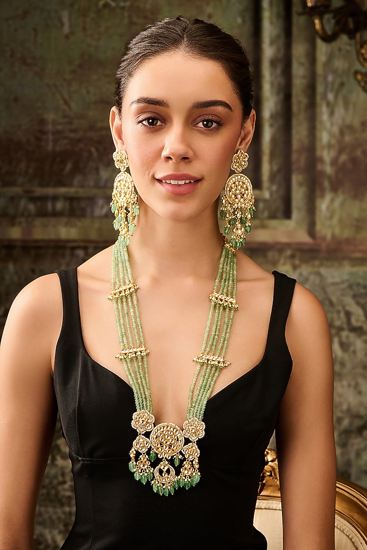 Gold Plated Kundan Polki & Mint Onyx Necklace Set by Paisley Pop at Pernia's Pop Up Shop