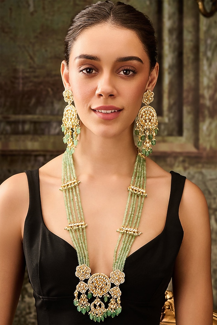 Gold Plated Kundan Polki & Mint Onyx Necklace Set by Paisley Pop at Pernia's Pop Up Shop