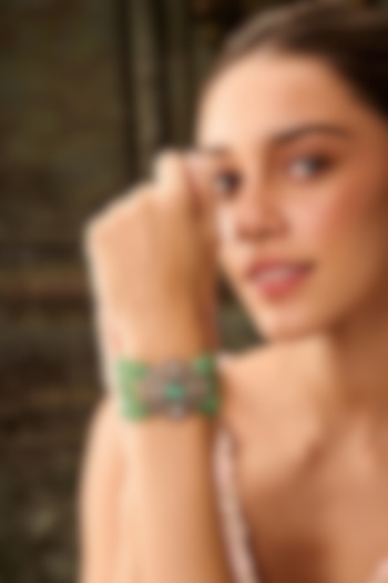 Gold Plated Kundan Polki & Green Onyx Bracelet by Paisley Pop at Pernia's Pop Up Shop