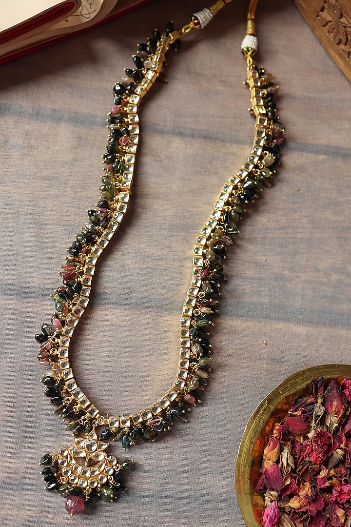 Gold Plated Kundan Polki & Tourmaline Stone Necklace by Paisley Pop at Pernia's Pop Up Shop