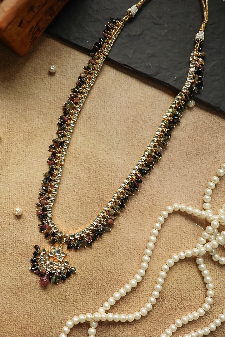 Gold Plated Kundan Polki & Tourmaline Stone Necklace by Paisley Pop at Pernia's Pop Up Shop