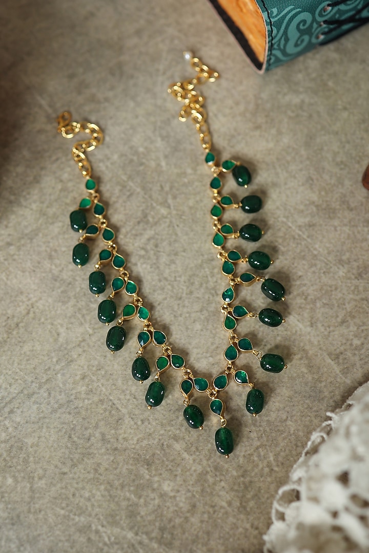 Gold Plated Kundan Polki & Jade Green Stone Necklace by Paisley Pop at Pernia's Pop Up Shop