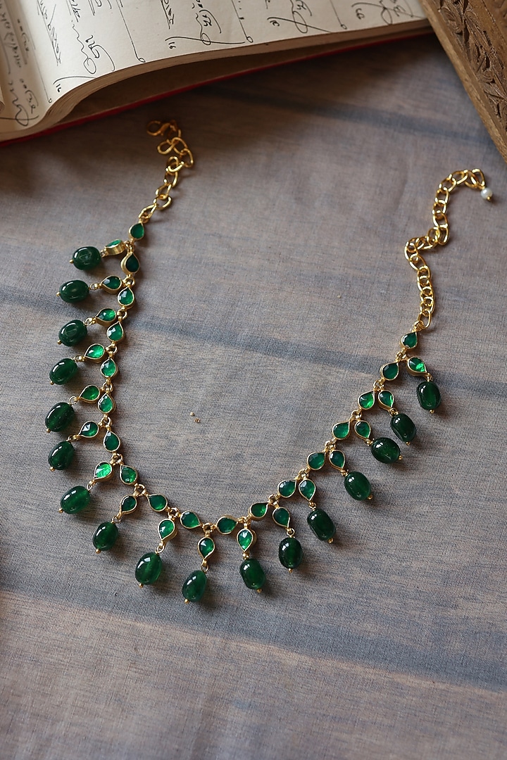 Gold Plated Kundan Polki & Jade Green Stone Necklace by Paisley Pop at Pernia's Pop Up Shop