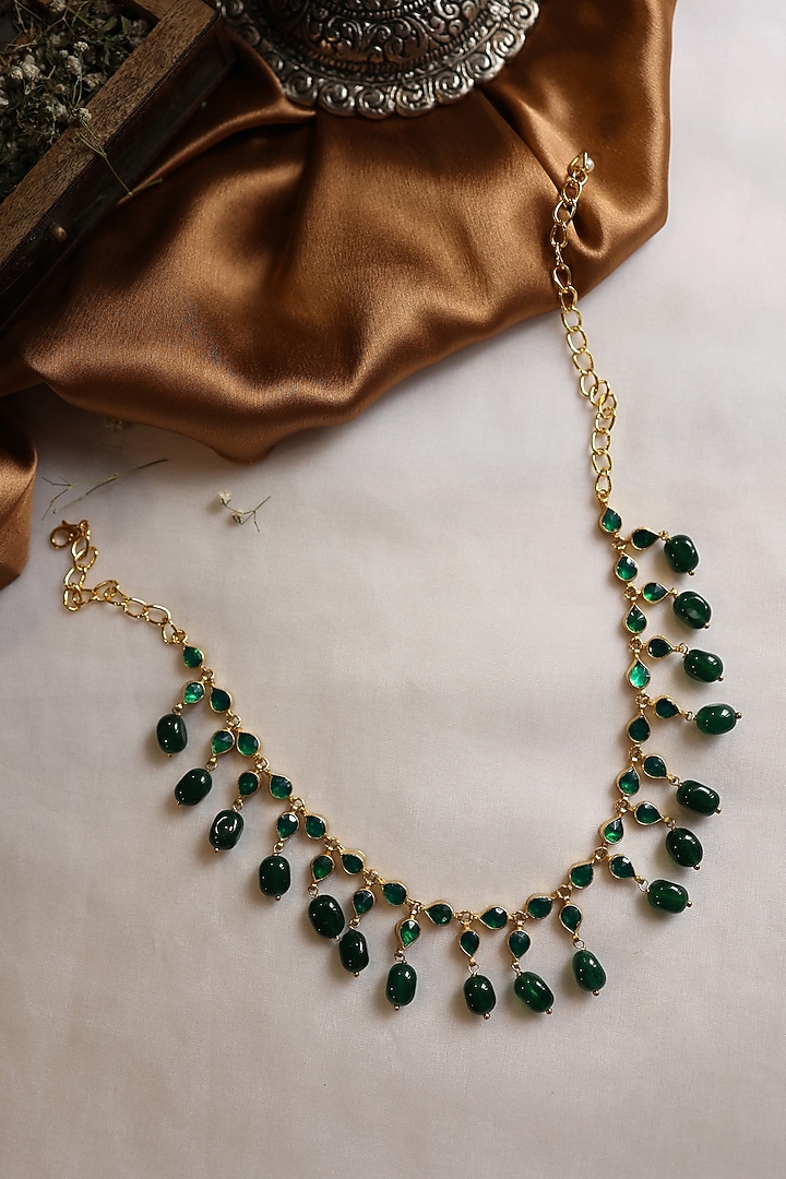 Gold Plated Kundan Polki & Jade Green Stone Necklace by Paisley Pop at Pernia's Pop Up Shop