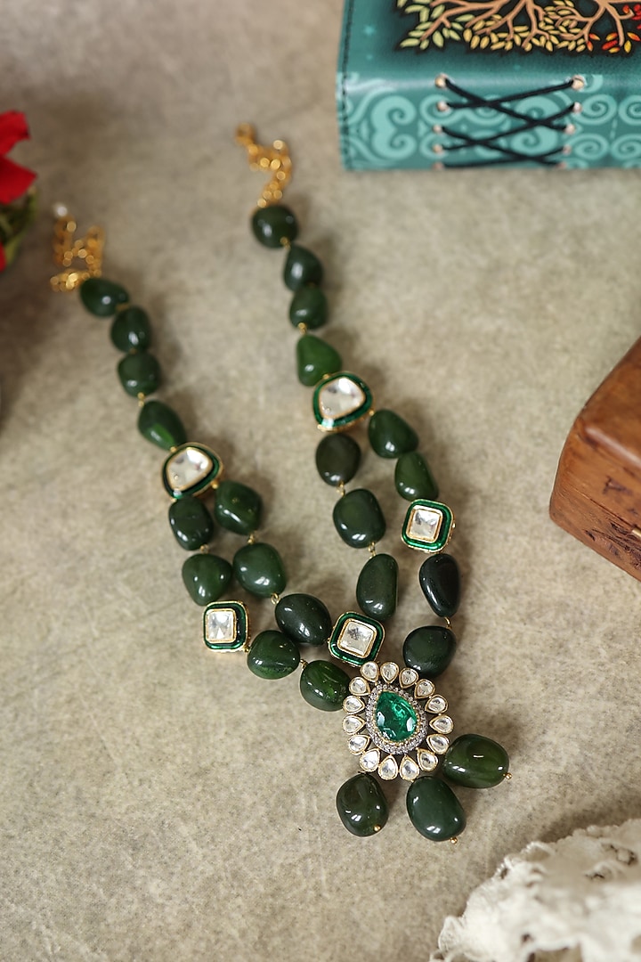 Gold Plated Kundan Polki & Jade Green Stone Necklace by Paisley Pop at Pernia's Pop Up Shop