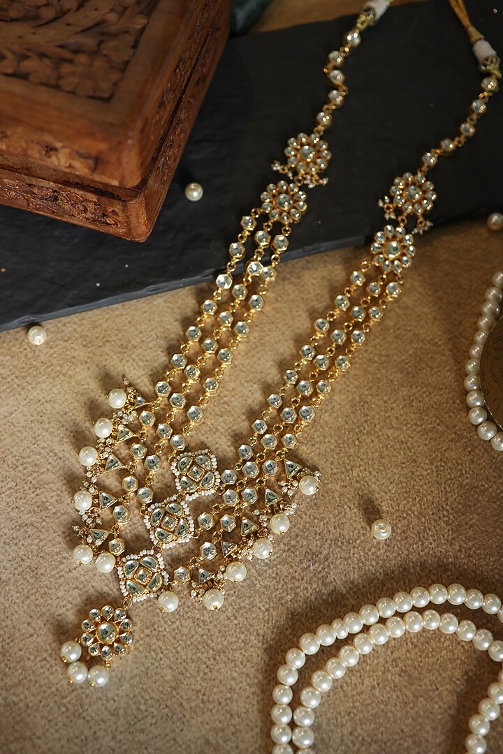 Gold Plated Kundan Polki & Pearl Necklace by Paisley Pop at Pernia's Pop Up Shop