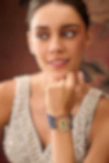 Gold Plated Kundan Polki & Blue Onyx Bracelet by Paisley Pop at Pernia's Pop Up Shop