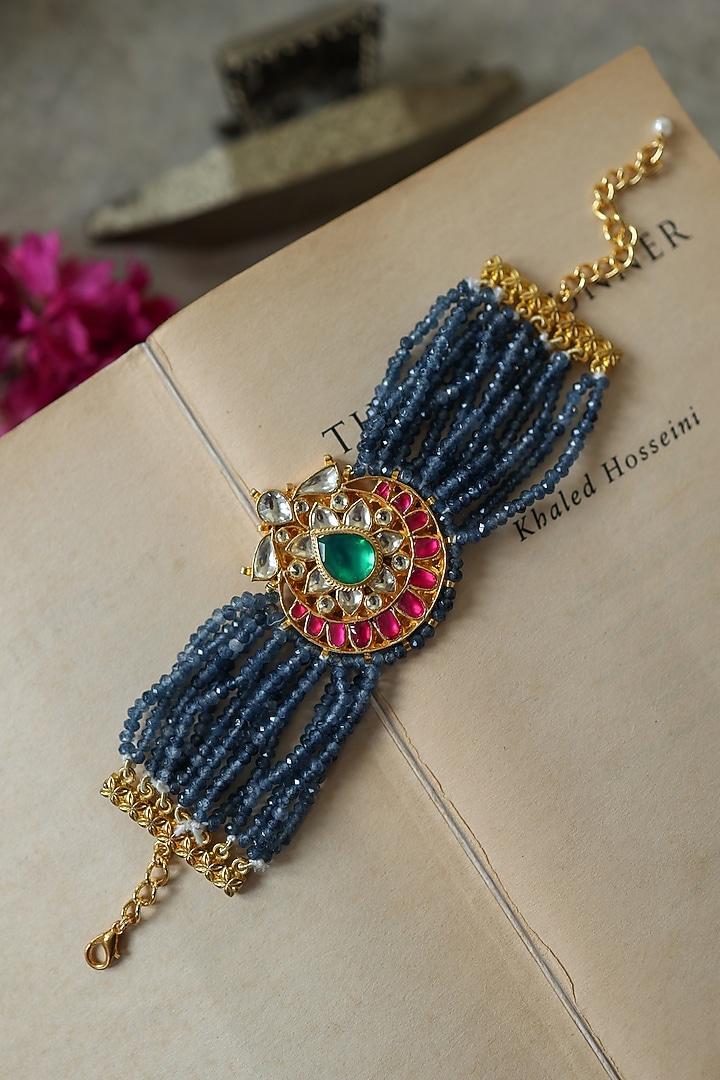Gold Plated Kundan Polki & Blue Onyx Bracelet by Paisley Pop at Pernia's Pop Up Shop