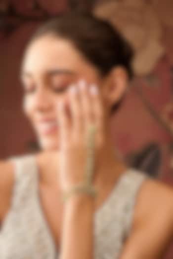 Gold Plated Red Turquoise Beaded & Pearl Adjustable Haathphool by Paisley Pop at Pernia's Pop Up Shop