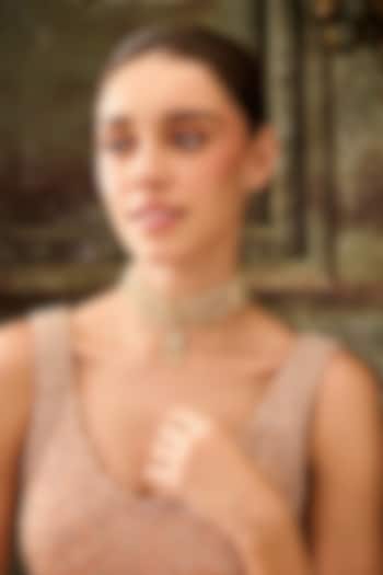 Gold Plated Kundan Polki & Fluorite Stone Necklace by Paisley Pop at Pernia's Pop Up Shop