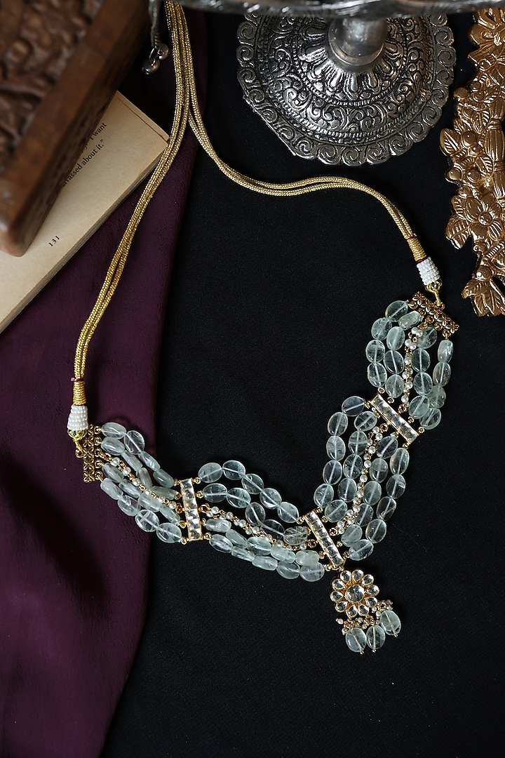 Gold Plated Kundan Polki & Fluorite Stone Necklace by Paisley Pop at Pernia's Pop Up Shop