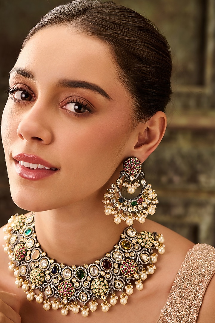 Gold Plated Kundan Polki & Multi-Colored Stone Necklace Set by Paisley Pop at Pernia's Pop Up Shop