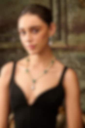 Gold Plated Cubic Zirconia & Green Doublet Stone Necklace Set by Paisley Pop at Pernia's Pop Up Shop