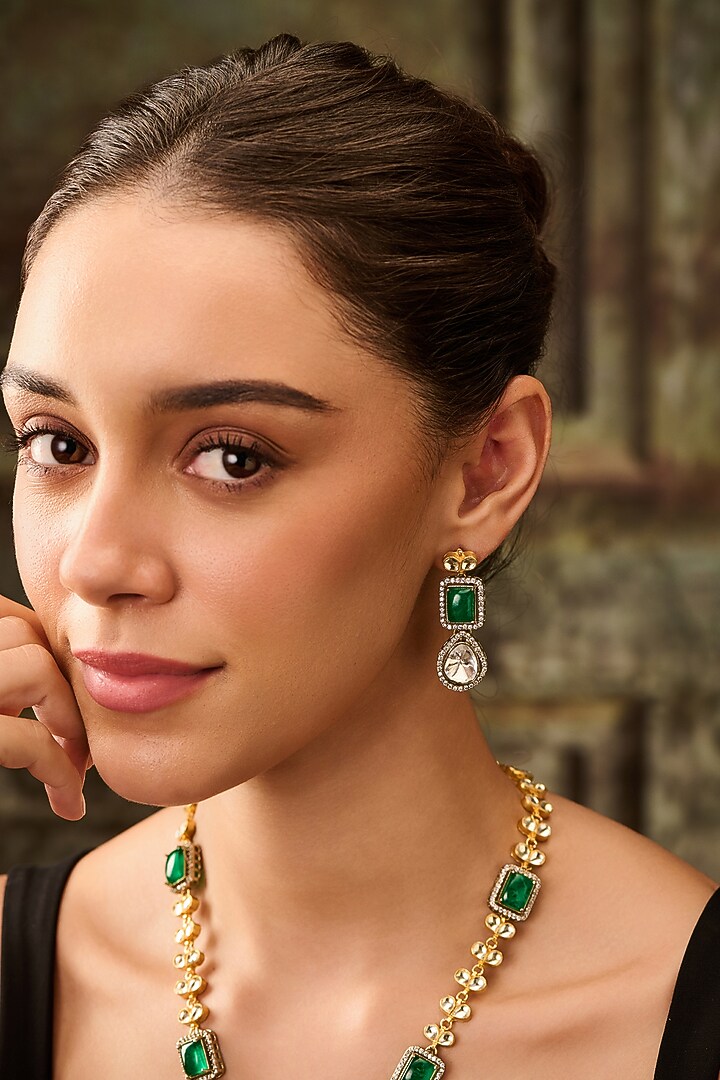 Gold Plated Cubic Zirconia & Green Doublet Stone Necklace Set by Paisley Pop at Pernia's Pop Up Shop