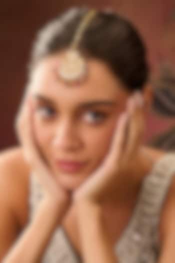 Gold Plated Kundan Polki & Multi-Colored Onyx Maangtikka by Paisley Pop at Pernia's Pop Up Shop