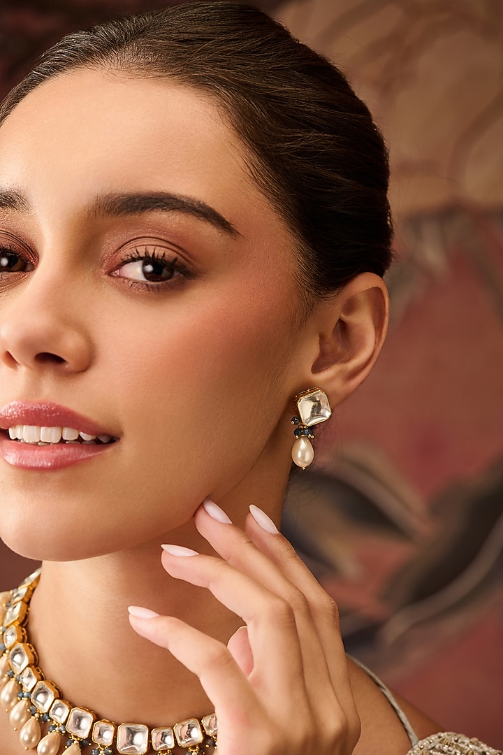 Gold Plated Kundan Polki & Pearl Necklace Set by Paisley Pop at Pernia's Pop Up Shop