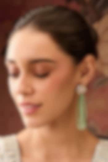 Gold Plated Mother Of Pearl & Green Fluorite Tassel Earrings by Paisley Pop at Pernia's Pop Up Shop