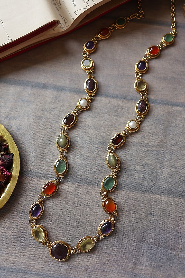 Gold Plated Multi-Colored Natural Stone & Pearl Necklace by Paisley Pop at Pernia's Pop Up Shop