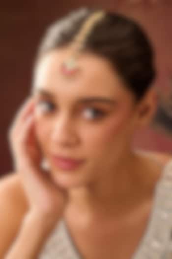 Gold Plated Red Kundan Polki & Pearl Mathapatti by Paisley Pop at Pernia's Pop Up Shop