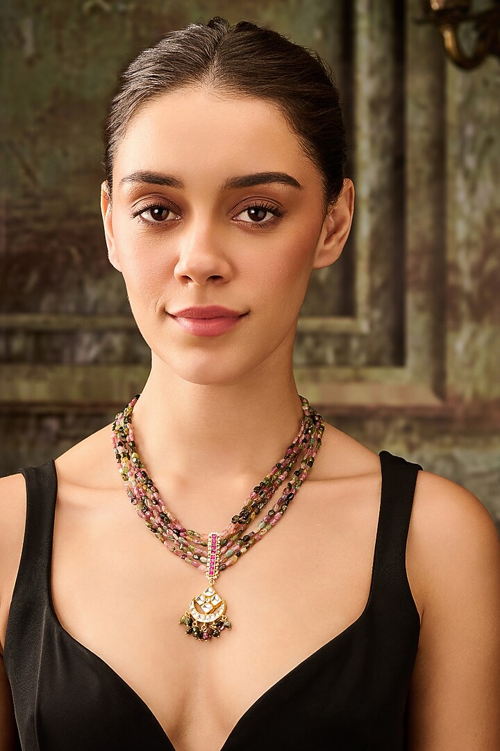 Gold Plated Multi-Colored Tourmaline Stone Necklace by Paisley Pop at Pernia's Pop Up Shop