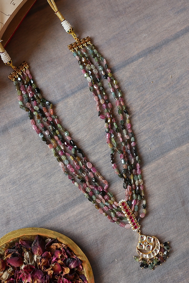Gold Plated Multi-Colored Tourmaline Stone Necklace by Paisley Pop at Pernia's Pop Up Shop