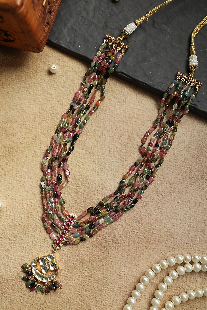 Gold Plated Multi-Colored Tourmaline Stone Necklace by Paisley Pop at Pernia's Pop Up Shop