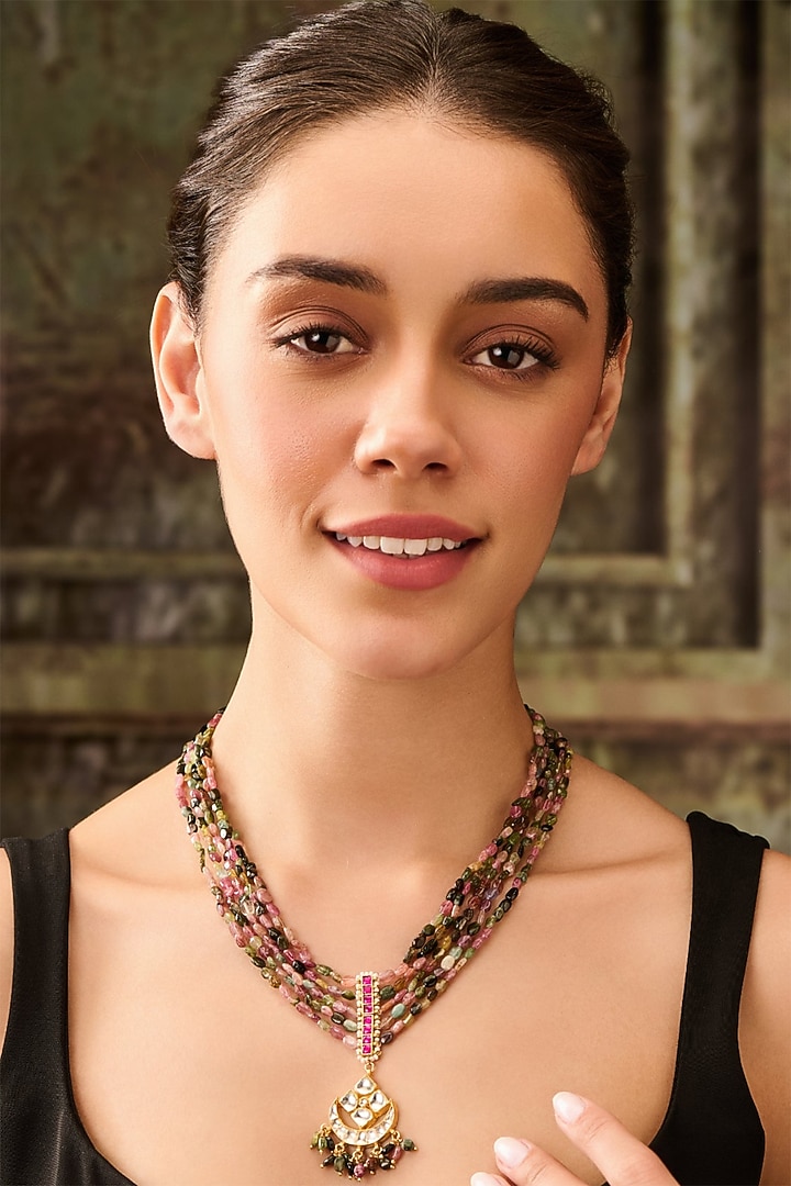 Gold Plated Multi-Colored Tourmaline Stone Necklace by Paisley Pop at Pernia's Pop Up Shop