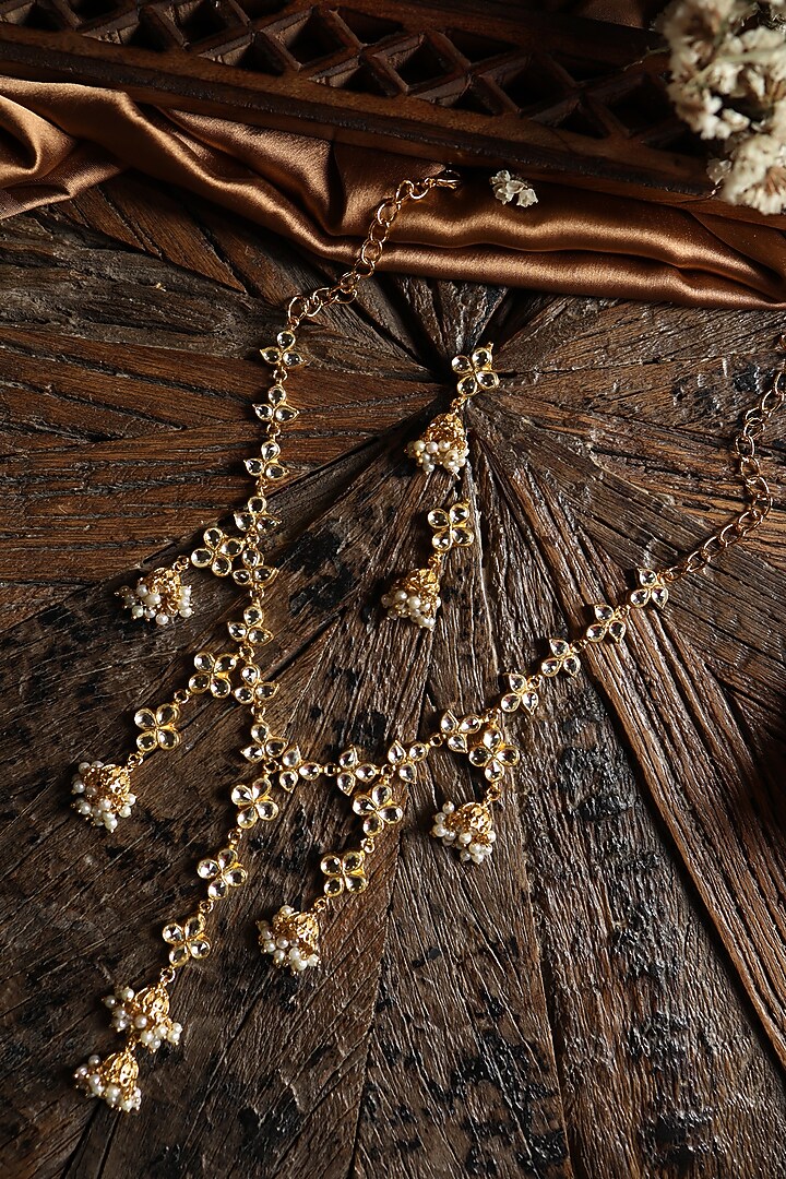 Gold Plated Kundan Polki & Pearl Necklace Set by Paisley Pop at Pernia's Pop Up Shop