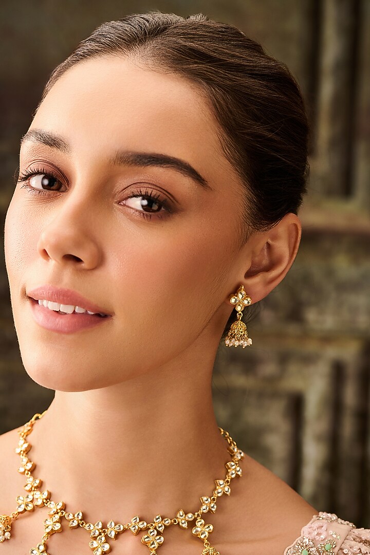 Gold Plated Kundan Polki & Pearl Necklace Set by Paisley Pop at Pernia's Pop Up Shop