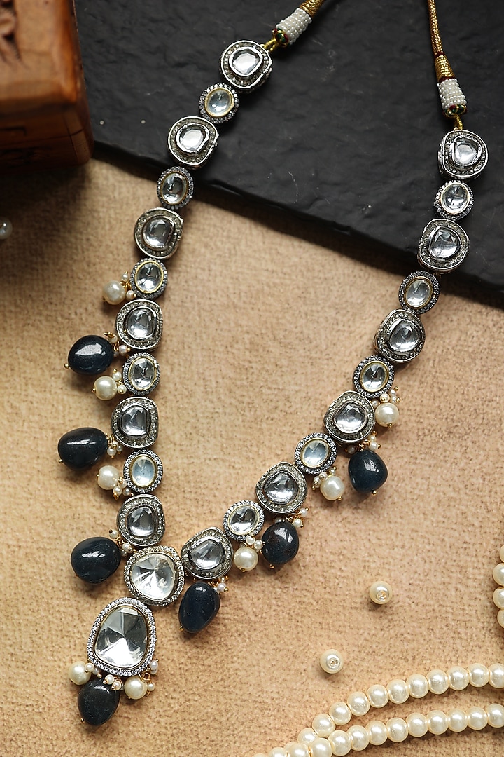 Gold Plated Kundan Polki & Blue Natural Stone Necklace by Paisley Pop at Pernia's Pop Up Shop